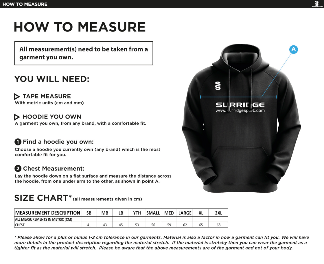 Snettisham CC - Blade Hoody - Size Guide