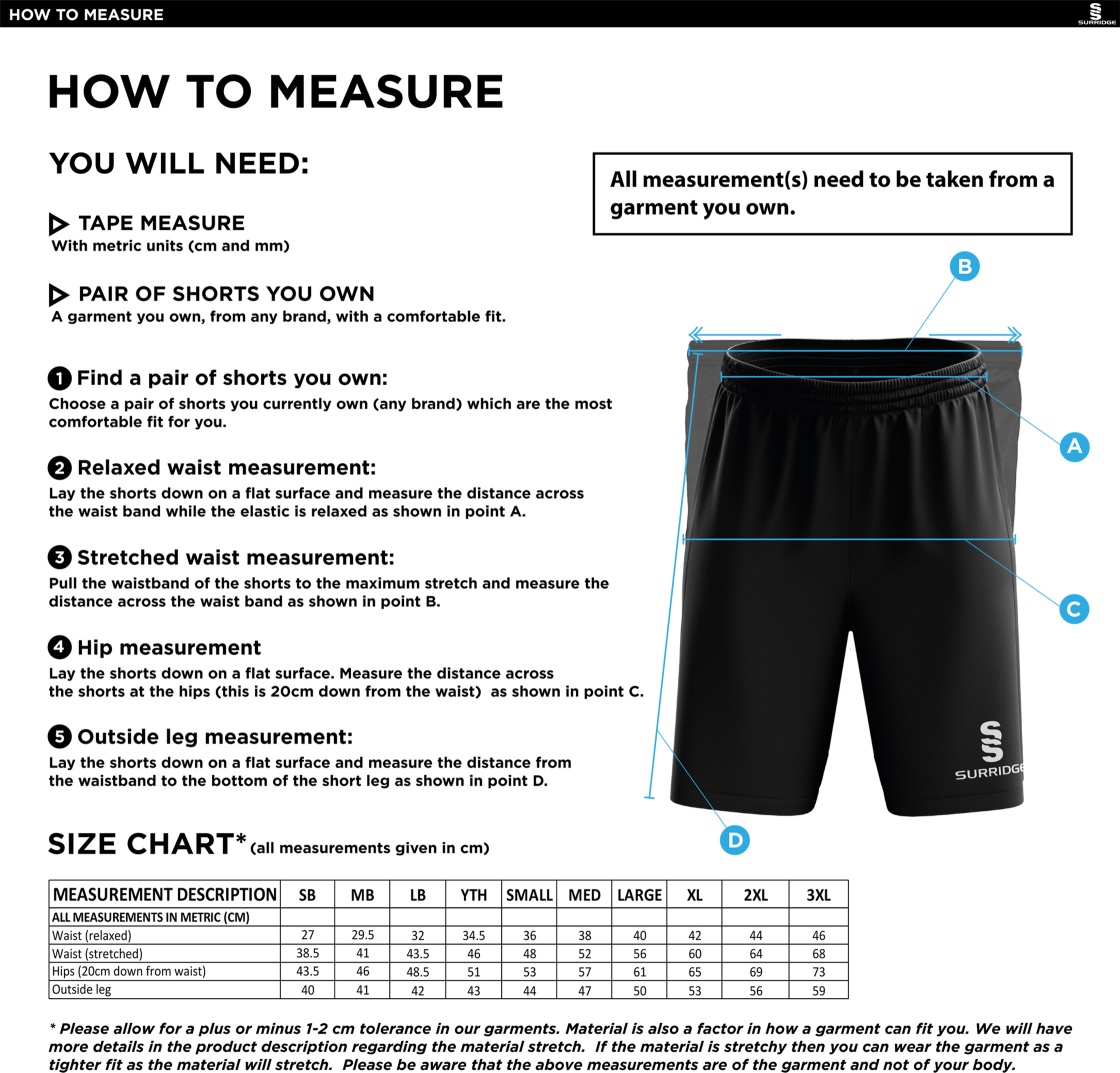 Snettisham CC - Ripstop Pocketed Shorts - Size Guide