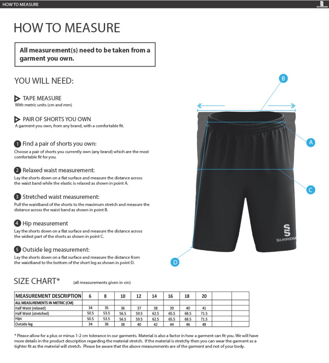 Snettisham CC - Women's Ripstop Pocketed Shorts - Size Guide