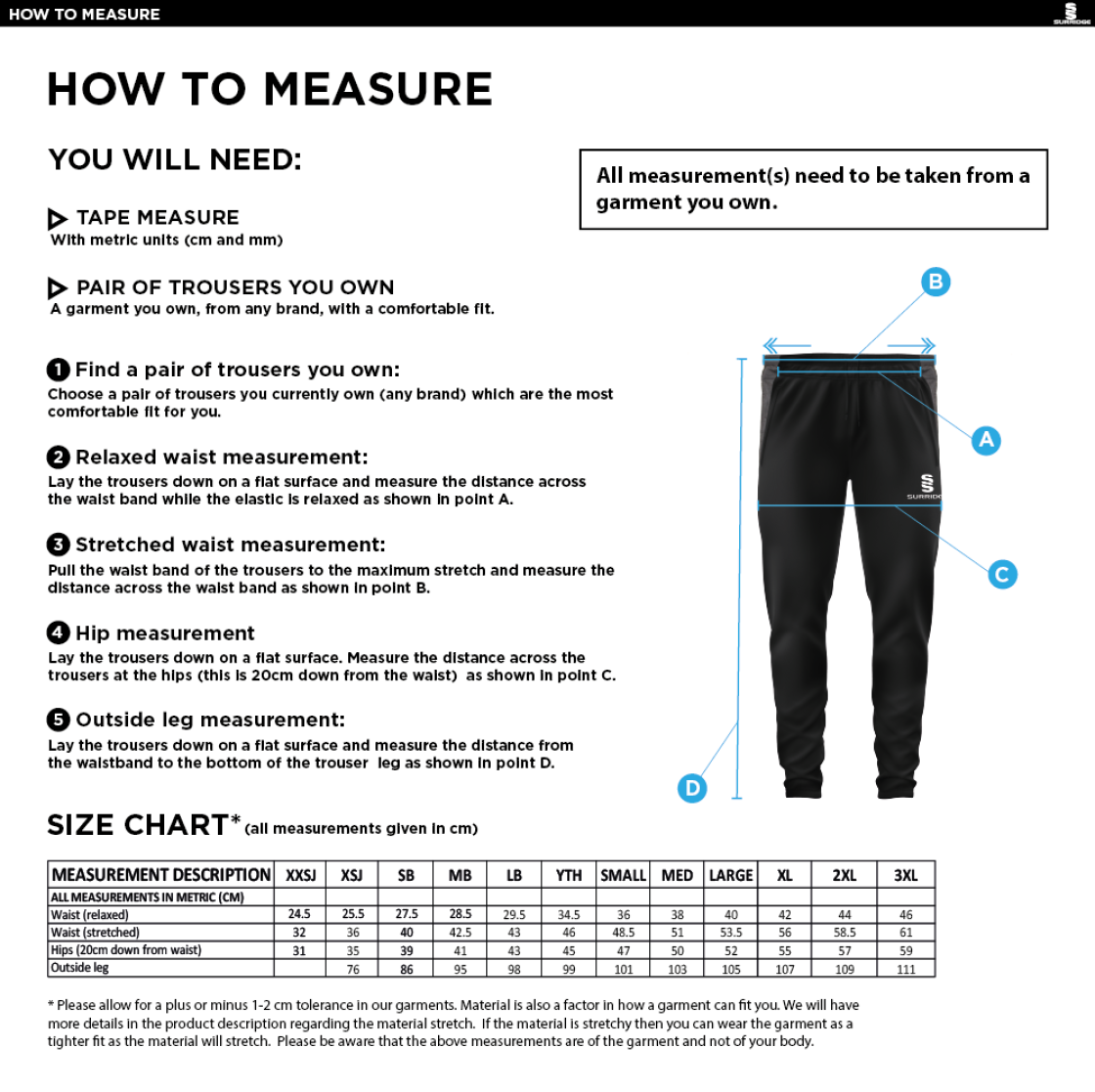 Snettisham CC - Tek Slim Pants - Size Guide