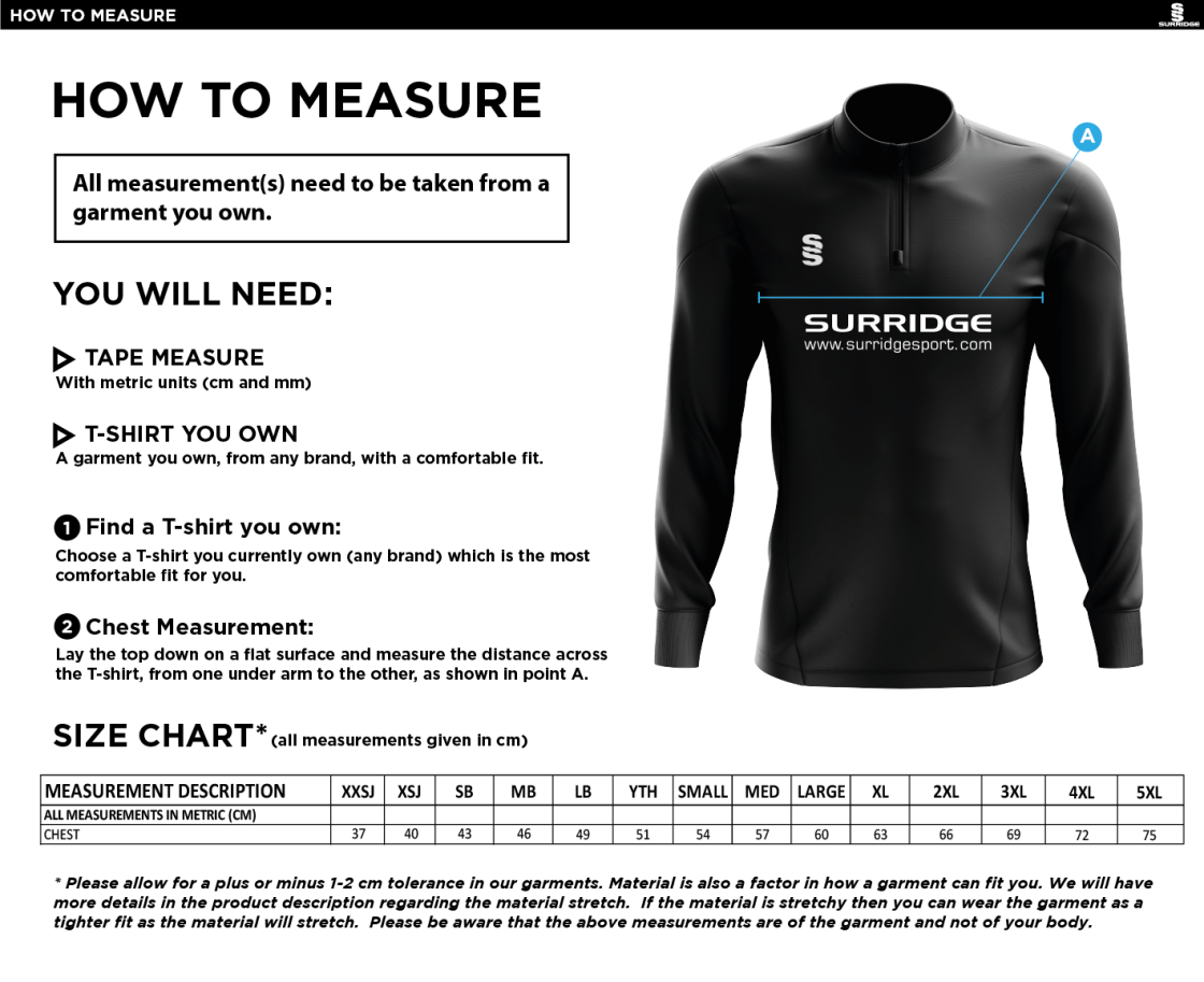 Snettisham CC - Senior Blade Performance Top - Size Guide